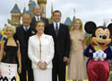 Disneyland kicked off the 'Happiest Homecoming on Earth' 50th anniversary celebration in a star-studded ceremony at Sleeping Beauty Castle on May 5, 2005.  Pictured L-R, Christina Aguilera, Art Linkletter, Michael Eisner, Julie Andrews, Robert Iger, LeAnn Rimes, and Mickey Mouse.